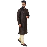 Angrakha Cotton Silk Regular Fit Self Design Kurta Pajama Set ( Code - Bckuset017)