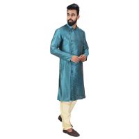 Angrakha Cotton Silk Regular Fit Self Design Kurta Pajama Set ( Code - Bckuset021)