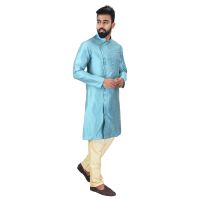 Angrakha Cotton Silk Regular Fit Self Design Kurta Pajama Set ( Code - Bckuset023)