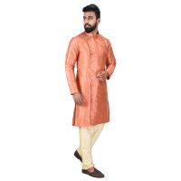 Angrakha Cotton Silk Regular Fit Self Design Kurta Pajama Set ( Code - Bckuset024)