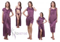 Fasense Women 6 pcs set Nightwear set nighty robe top barmuda sleepwear