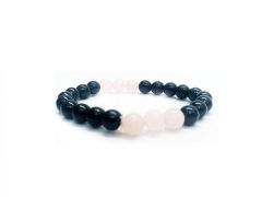 Black Onyx And Rose Quartz Multi Color Stretch Bracelet For Men And Women
