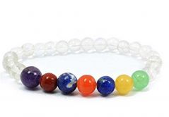 Clear Quartz Seven Chakras Crystals Multi Color Bracelet for Reiki Healing - ( Code - CLRQTZCHKRABR )