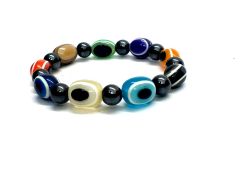 Evil Eye Multi Color Oval Beads Stretch Bracelet - Code ( MULTICLRBR )