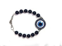 Evil Eye Protection Lucky Charm Multi Color Adjustable Bracelet For Men And Women ( Code EVLBLKMTLRDBR )