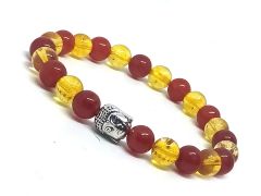 Real Citrine And Carnelian Stretch Bracelet For Men And Women ( Code CARCITBDBR )