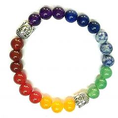 Seven Chakras Crystals Multi Color Buddha Powered Stretch Bracelet - ( Code - CHAKRABDBDBR )