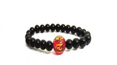 Tibetan Onyx Tibetan Om Mani Padme Hum Engraved Lucky Charm Bracelet for Reiki Healing - ( Code - BLKREDMANIBR )