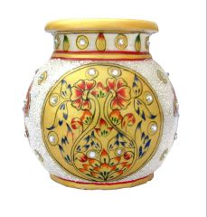 Golden Flower Work Marble Pot - Handicrafts