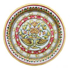 Flower Work Marble Plate - Handicrafts