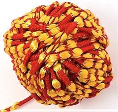 Kuhu Creations Vedroopam Sacred Thread Puja Dhaga, Evil Eye Protection Nazar Suraksha.(Red Ylo Knots Silky Rope, 5 Mtrs)