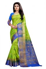 Mahadev Enterprises Green And Blue Kanjiwaram Silk Saree With Running Blouse Pics ( Code -BBC129F)