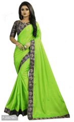Mahadev Enterprise Green Paper Silk Saree With Running Blouse Pic(code-BBC136E)