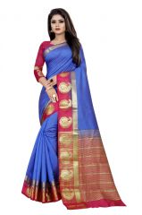 Mahadev Enterprise Blue And Pink Kanjiwaram Silk Saree With Running Blouse Pics ( Code -BBC138C)