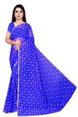 Mahadev Enterprise Chiffon Saree With Separate Blouse Piece (DC306Blue)