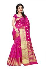 Mahadev Enterprises Pink Cotton Jacquard Butty Saree With Blouse RJM1129C