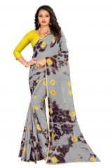Mahadev Enterprise Chiffon Grey Saree With Blouse Piece (DC211 Yellow)