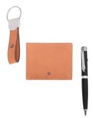 JL Collections 4 Card Slots Camel Men's Leather Wallet with Keychain & Ball Pen Gift Sets (Pack of 3)
