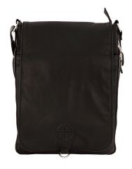 JL Collections Unisex Leather Black Shoulder Expandable Big sling Bag with Flap Closure