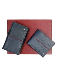 JL Collections Blue & Red Men's & Women's Leather Wallet Gift Sets (Pack of 2)