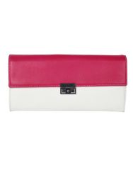 Jl Collections Pink and White Women's Leather Clutch