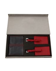 JL Collections Blue Leather Passport Holder with Red Luggage Tag Gift Sets (Pack of 3)