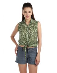 OPUS Sleeveless 100% Cotton Casual Green Women's Top (Code - TP_021_GR)