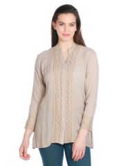 OPUS Brown Viscose Crepe Casual Solid Fusion Wear Women's Top (Code - TP_025_BR)