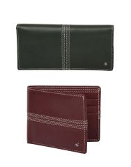 JL Collections Green & Burgundy Men's & Women's Leather Wallet Gift Sets (Pack of 2)