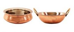 Steel Copper Set Of 1 Handi 750 Ml With 1 Kadhai Kadai 750 Ml - Serving Dishes Vegetables Tableware