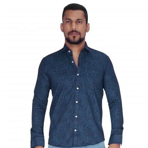 Casual Shirts (Men's) - Black with Turquoise Flower Print Shirt By Corporate Club (Code - CC - PP111 - 04)