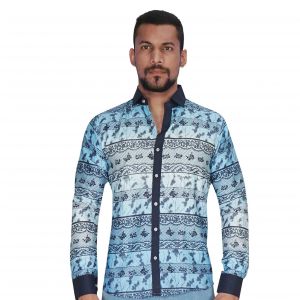 Casual Shirts (Men's) - Panel Print Design in Sky Blue & Navy Color Shirt By Corporate Club (Code - CC - PP453 - 07)