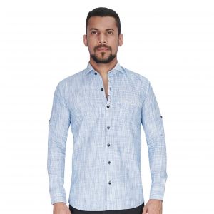 Casual Shirts (Men's) - Dyed Yarn Waffle Blue Fabric Shirt By Corporate Club (Code - CC - MVJ - 01)