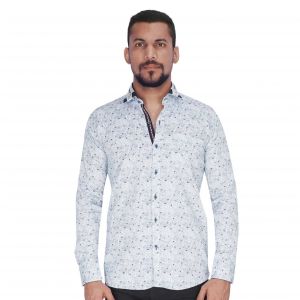 Casual Shirts (Men's) - White with Navy Grey Print Shirt By Corporate Club (Code - CC - PP46 - 07)