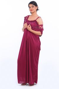 mahi,lime,bikaw,kiara,fasense,n gal,fasense Women's Clothing - FASENSE SATIN WINE 2PC SET ROBE & NIGHTY DP035 C