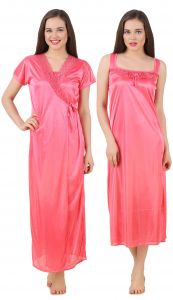 Women's Clothing - Fasense Women's Satin Nightwear 2 PCs Set of Nighty& Wrap Gown GT004 E