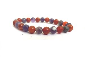 Fashion, Imitation Jewellery - Natural Amethyst And Red Onyx Crystal Shaped Stretch Bracelet For Men And Women