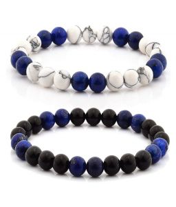 Women's Clothing - Set Of Two Bracelet Of Black Onyx Lapis Lazuli And Howlite Stretch Bracelets - Code ( LAPBLKHOWLITE2BR )
