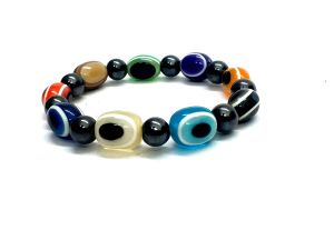Bangles, Bracelets (Imititation) - Evil Eye Multi Color Oval Beads Stretch Bracelet - Code ( MULTICLRBR )