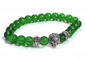 Fashion, Imitation Jewellery - Lion Head Protection Charm Green Crystal Bracelet For Men And Women