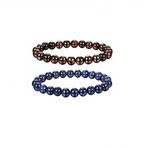 Fashion, Imitation Jewellery - Pair Of Red Tiger Eye Stone And Lapis Lazuli 8 Mm Stretch Bracelets - ( Code - REDTGRLAPBR )