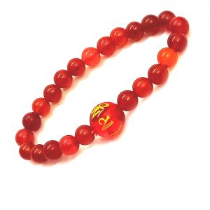 Bangles, Bracelets (Imititation) - Red Onyx Om Mani Padme Hum Engraved Crystal Bracelet For Reiki Healing - ( Code - REDMANIBR )