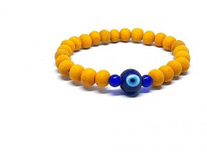 Women's Clothing - Natural Auspicious Turmeric Haldi Beads And Evil Eye Protection Bracelet - Code ( HALDIEVLBR )