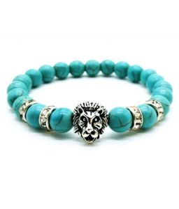 Fashion, Imitation Jewellery - Turquoise With Lion Head Protection Charm Crystal Bracelet For Men And Women