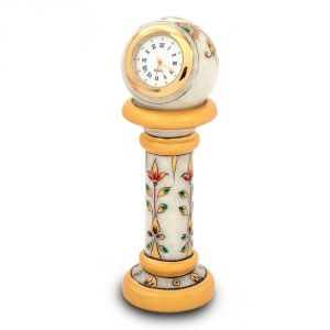 Home Decoratives - Vivan Creation Ethnic Design Marble Table Clock Handicraft -145