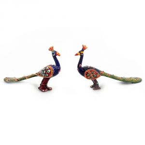Home Decor (Misc) - Vivan Creation White Metal Handpaint Peacock Pair Handicraft -152