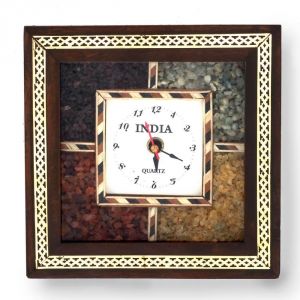 Home Decoratives - Vivan Creation Antique Handcrafted Gemstone Wooden Wall Clock 189