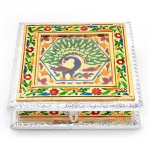 Home Decoratives - Vivan Creation White Metal Pure Meenakari Work Dry Fruit Box -191