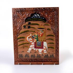 Home Decor & Furnishing - Vivan Creation Wooden Carved and Hand Painted Four Key Stand 297