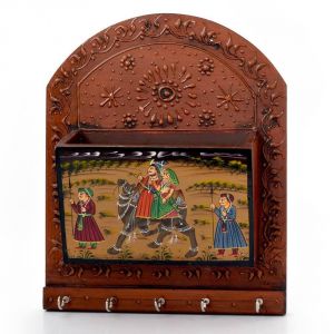 Home Decor (Misc) - Vivan Creation Wooden Hand Painted Magazine and 5 Key Holder 298